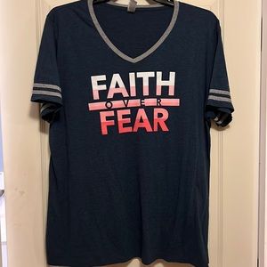 Christian V-Neck Tee ~ Tag is faded.  Worn a handful of times.  Size is 3X